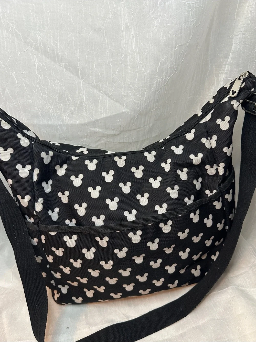 Black Mickey Mouse Print Large Crossbody Bag and coordinating toiletry bag